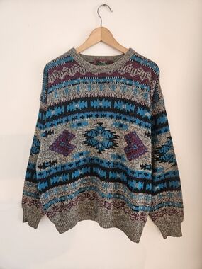 Vintage Sears Mens Store Crewneck Sweater Mens Large Aztec 80s 90s